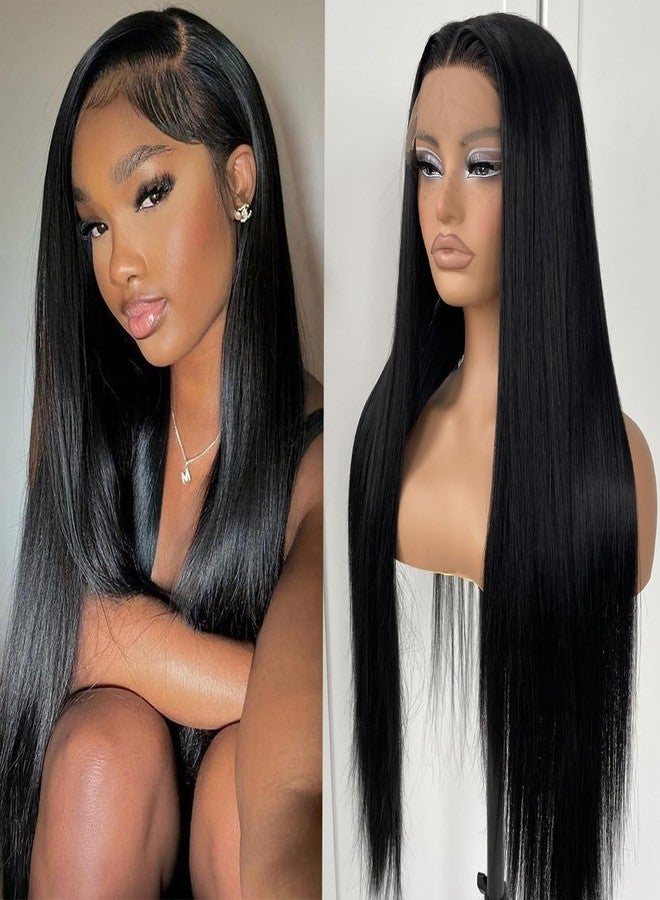 MITIMES 32inch Long Straight Lace Front Wigs Natural Black Glueless Straight Hair Lace Front Wig Pre Plucked Synthetic HD Lace Front Wig For Black Women - Image 1